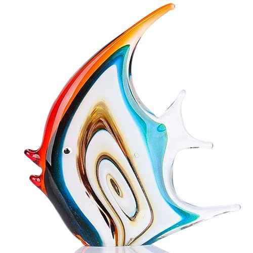 XMGZQ Hand Blown Orange Glass Fish Figurines for Home Decor Accent,Sea Glass Art Paperweights,Tropical Fish Collectables Ornaments,Sea Animal Sculptures for Coastal Beach Room Decor,Coffee Table