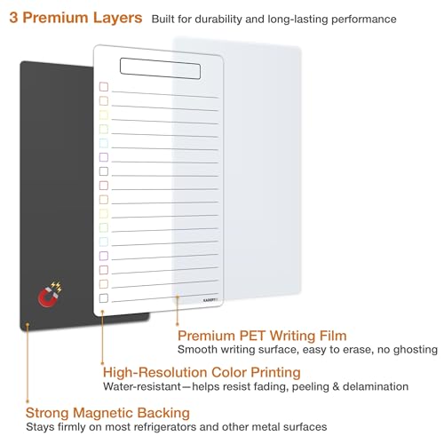 KADERYX 4-Pack Magnetic Dry Erase Refrigerator Boards 5x9.5" Colorful Checklist Set