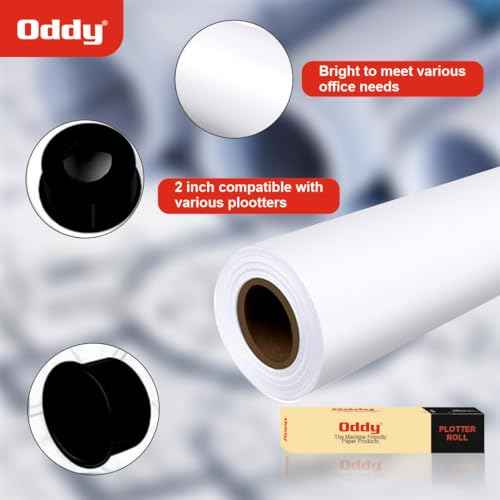 Oddy Wide Format Plotter Paper - 2 Rolls, 24¡± x 150 Ft, 20 lb Bond Paper (80 GSM with 2¡± Core), 96 Bright White, CAD Bond Paper for Inkjet Printers, Engineering, Architecture, and Blueprinting