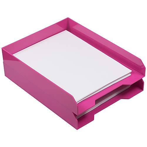 Pink Stackable Paper Trays - Pack of 2 Desktop Document Organizers, Letter Size
