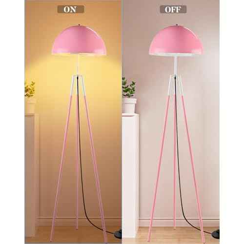 Lightdot 67IN LED Tripod Floor Lamp, Mid Century Standing Lamps, Industrial Floor Lamp for Living Room, Bedroom, Study Room and Office, Arc Shade with E26 Base-Pink