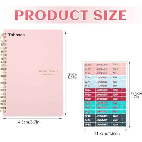 Undated Weekly Planner with Habit Tracker, 52 Weeks To Do List Notebook A5 Weekly Goal Planner with Spiral Binding & Stickers Home Work School Supplies for Women Girls 8.2" x 5.7" - Cute Style