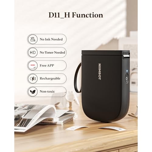 NIIMBOT Label Maker Bluetooth Mini Label Printer D11 2024 Version, Portable Label Maker with Tape Thermal Sticker Small Labeler, 300 DPI High Clearity Rechargeable, Black