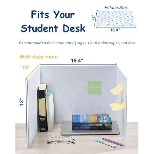 Plastic Privacy Folders for Students ? Durable + Erasable ? Desk Privacy Panel, Easy-Store Privacy Shields for Student Desks, Testing Dividers for Classroom, Test Dividers for Student Desks (4)