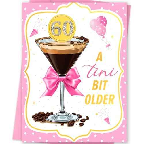 Espresso Martini 60th Birthday Card Gifts for Women, Happy 60 Year Old Birthday Decorations for Her-A Tini Bit Older Birthday Gift