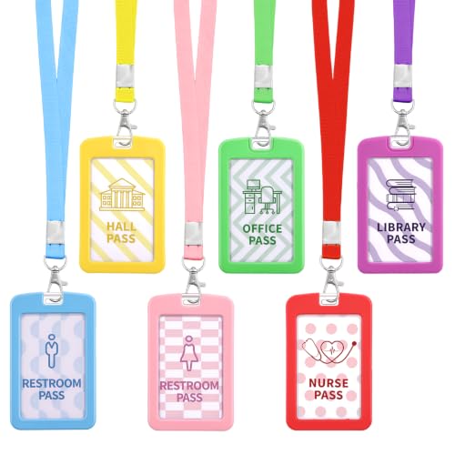 6 Pack Classroom Hall Passes with Lanyards for Schools and Students