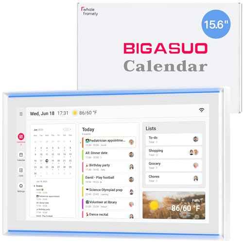 15.6 Inch Digital Calendar, Full HD Touchscreen Smart Planner for Family Schedules - Wall & Desk Mount, Great for Seamless Daily Planning & Household Organization, with LED Reminder Light