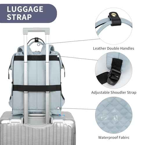 EMPSIGN 17 Inch Laptop Backpack for Women, Work Business Travel Computer College Bags, Large Capacity Water-repellent Quilted Casual Daypack with USB Port, Light Blue