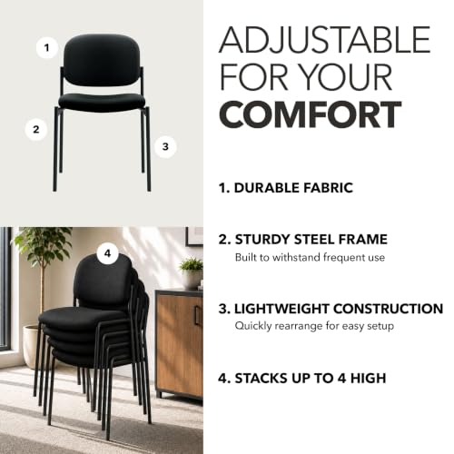 HON Scatter Guest Chair, Armless, Black Fabric – Black Back, 4-Stack, 250 lb
