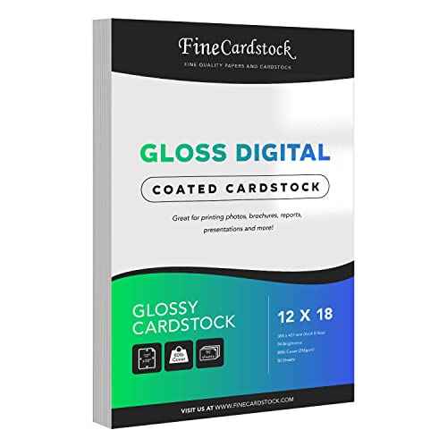 Double-Sided Gloss Digital C2S Cardstock - Perfect for Color Laser Printing Design Proposals Flyers Brochures, 12 x 18, Glossy 80lb Cover Stock, 94 Bright, Acid Free Coated Finish, 50 Sheets