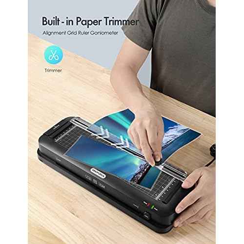 9-Inch Thermal Laminator Machine, 3-in-1 Laminator with Built-in Paper Trimmer, Hole Punch & Corner Rounder, 10 Laminating Pouches, Fast 3-Min Warm-Up, Jam-Free for Home, Office, School