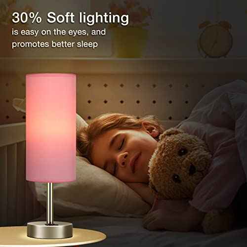 Dicoool Pink Touch Nightstand Lamps for Girl - Small Desk Bedside Lamp with USB-C and USB Charging Ports, 3 Way Dimmable Control Table Lamp for Living Room Office, Dorm, Reading