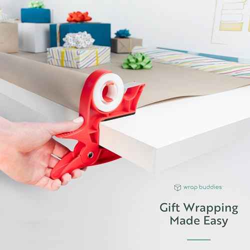 Wrap Buddies Tabletop Gift Wrapping Tool with Tape Dispenser ? Set of 2 Adjustable Wrapping Paper Table Clamps with Craft Tape Dispenser - Perfect for Holidays and Crafting - Cherry Red