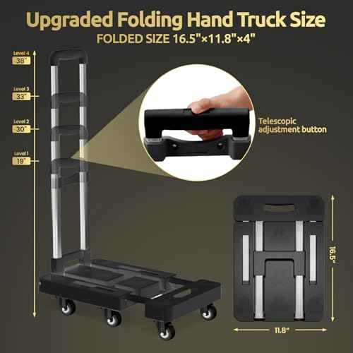 Folding Hand Truck,Foldable Dolly Cart With Wheels,500LB Heavy Duty Luggage Cart,6-wheel convenient Hand Truck,2 fixing ropes & 1 extra big storage bag Suitable for luggage,travel,moving(Black)