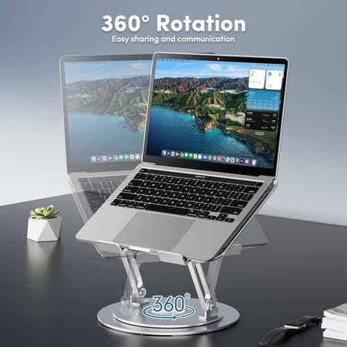 Lifelong Adjustable Laptop Stand with 360¡Æ Rotating Base, Ergonomic Computer Stand for Desk, Foldable & Portable Laptop Riser Holder Fits All MacBook, Laptops 10-16 Inches, Silver