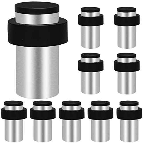 KOLAKO Door Stopper, Floor Door Stops, 2 1/2Inch Stainless Steel Modern Heavy Duty Solid Brushed Chrome Decorative Door Holders, Cylindrical Floor Doorstops for Bottom of Door, Silver 10 Pack