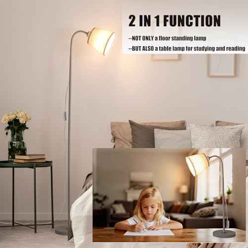 AoMck Floor Lamp for Living Room, Industrial FloorLamps with Adjustable Gooseneck Bendable, 2 in 1Reading Table Lamps for Living Room Bedroom Office12W Bulb Included (W+ Linen Shade)
