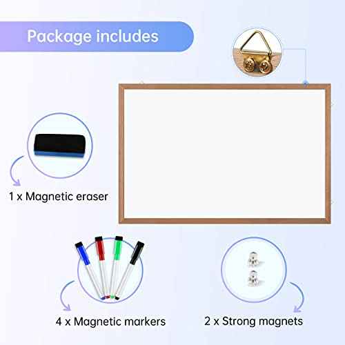 Magnetic Whiteboard for Wall, 24" X 18", Dry Erase White Board with Natural Wood Frame for Home, Office, School¡¦¡¦