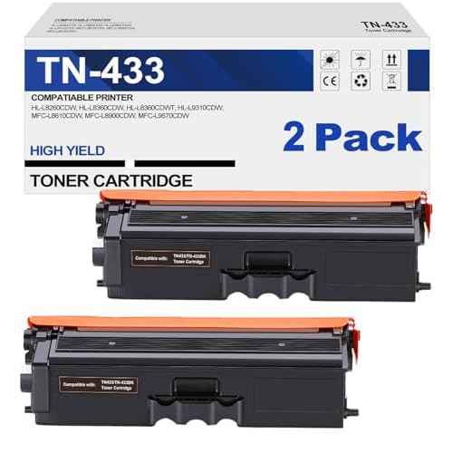 Compatible Toner Cartridge Replacement for Brother TN433BK TN433 TN431BK TN-433 TN436BK for HL-L8260CDW HL-L8360CDW MFC-L8900CDW MFC-L8610CDW MFC-L8690CDW Printer (Black, 2Pack)