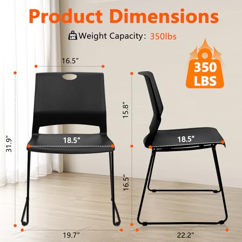 KLASIKA 4-Pack Stacking Chairs with Back, Black – Stackable Conference/Waiting Room Chairs