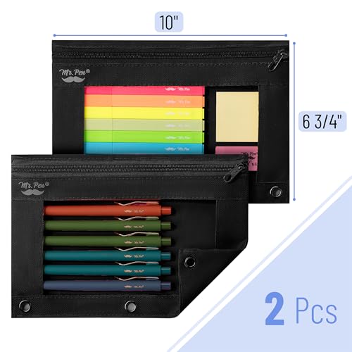 Mr. Pen Black Pencil Pouch for 3 Ring Binders - 2 Pack, 10x6.75 Inches