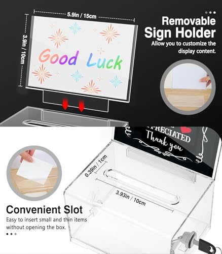 MoKo Clear Acrylic Donation Box with Lock & Sign Holder - Transparent