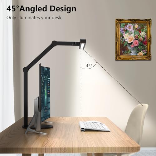 Micomlan Black Adjustable LED Desk Lamp with Atmosphere Lighting, Dimming Swing Arm for Home Office
