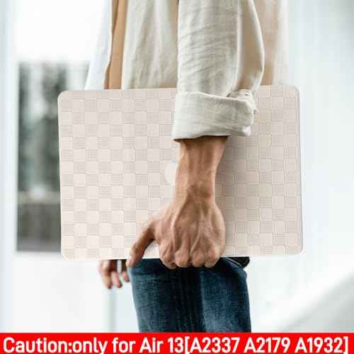 Compatible with MacBook Air 13 inch Case 2022 2021-2018 M1 A2337 A2179 A1932, Case for MacBook Air13 M1, Checkered Textured Cream Leather Hard Shell & Keyboard Cover for Mac Air 13, Beige