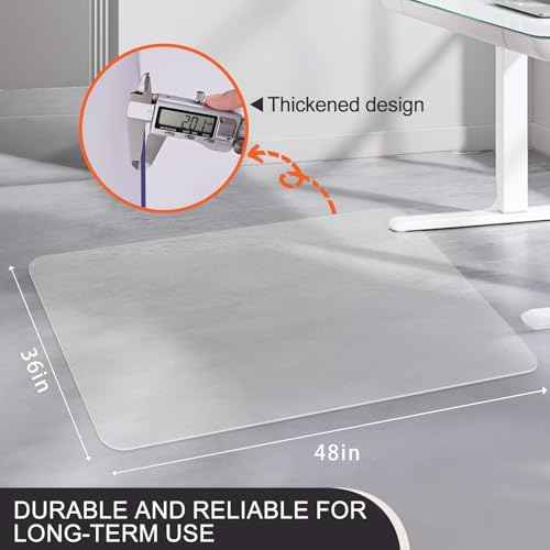 Office Chair Mat for Hard Floors, 36 x 48 inches, 2mm Thick Clear Chair Mat with 4 Non-Slip Pads - Heavy Duty Floor Protector for Rolling Chairs