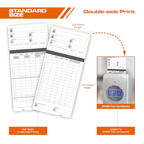 300 Time Cards for uPunch HN4000/HN2000/HN2500/HN4500 Clocks - Pack of 300