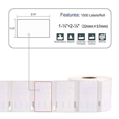 L LIKED 10 Rolls 2.25" x 1.25" Direct Thermal Barcode Labels, Perforated Line, Compatible with Rollo, Zebra, Jadens, Nelko, Munbyn, Phomemo Desktop Printers and for Dymo 30334 (10000 Labels)