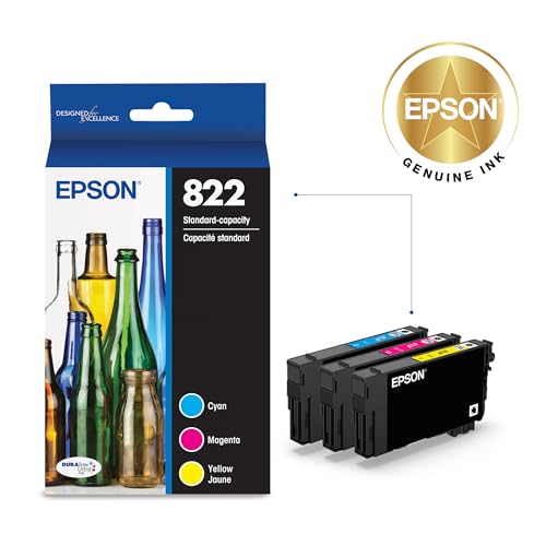 EPSON 822 DURABrite Ultra Ink Standard Capacity Color Cartridge Combo Pack (T822520-S) Works with WorkForce Pro WF-3820, WF-3823, WF-4820, WF-4830, WF-4833, WF-4834
