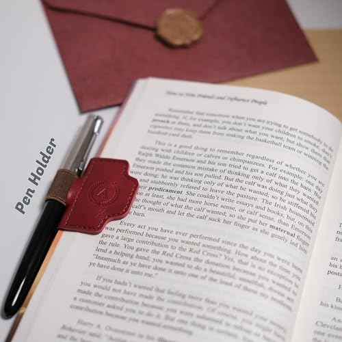 Personalized Magnetic Bygone Mark Bookmark with Pen Holder, 26 Letters Name Initial Custom Leather Book Mark for Women, Gifts for Book Lovers and Readers (Red,J)
