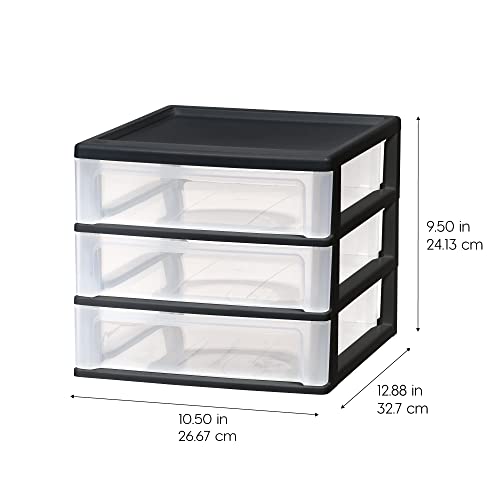 IRIS USA 2-Pack Medium Plastic Desk Drawer Organizers - Black, Stackable Dorm Storage