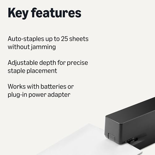 Amazon Basics Electric Automatic Stapler 25 Sheets, No Jam, Adjustable Depth, 6.9" x 2.2"