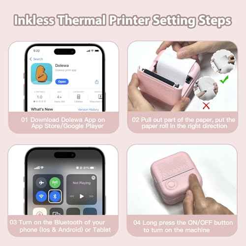 Sticker Printer Print Pods, Little Printer with 7 Rolls Thermal Printing Paper, Inkless Sticker Maker Bluetooth for DIY,Crafts,Journal,Study,Work,Compatible Phone&Tablet (Pink)
