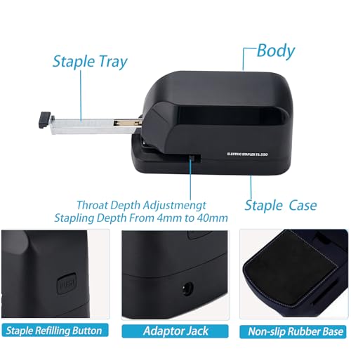 LKTOBS Heavy Duty Electric Stapler, 45-Sheet Capacity, Includes 1500 Staples & Remover, Black (AC Adapter Powered)
