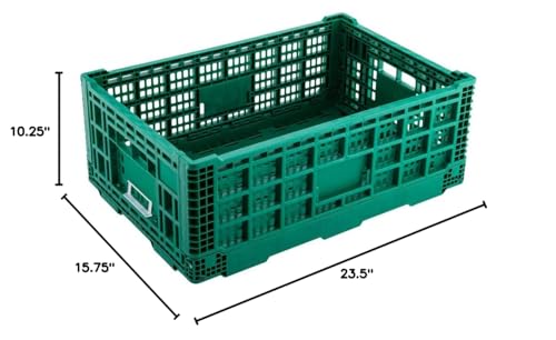 Restaurantware Cater Tek 43 Liter Collapsible Crate 1 Stackable Storage Crate - With Handles Mesh Design Green Plastic Folding Crate Heavy-Duty For Home Garage Or Commercial Use