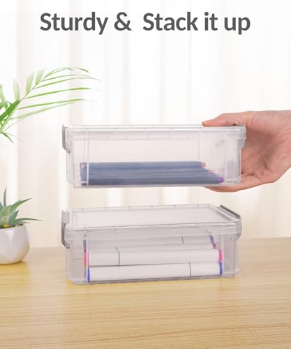 Sooez Grey Large Stackable Plastic Pencil Box 6 Pack - Extra Large Capacity
