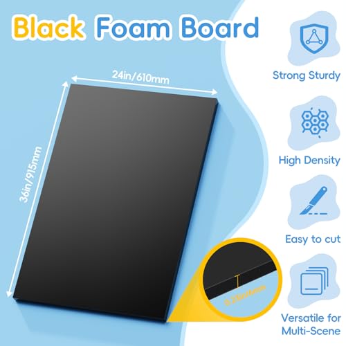 Julonova Black Foam Board 24x36 Inch 0.23" Thick Double-Sided Presentation Card