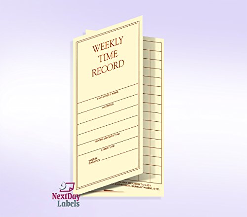 NextDayLabels 8x5 Inch Pocket Weekly Employee Time Cards - Made in USA, 100 Pack