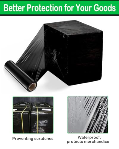 Black Stretch Wrap Roll, Heavy Duty 18in x 1500ft Shrink Film/Wrap, 4