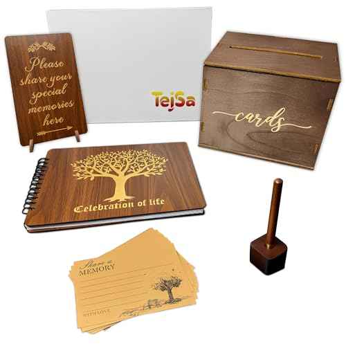 TEJSA Wooden Funeral Guest Book ? Memorial Sign-in Book for Funerals & Celebration of Life ? Guest Book for Memorial Service ? Includes Keepsake Box, Cards, Pen & Sign ? Premium Funeral Memory Book