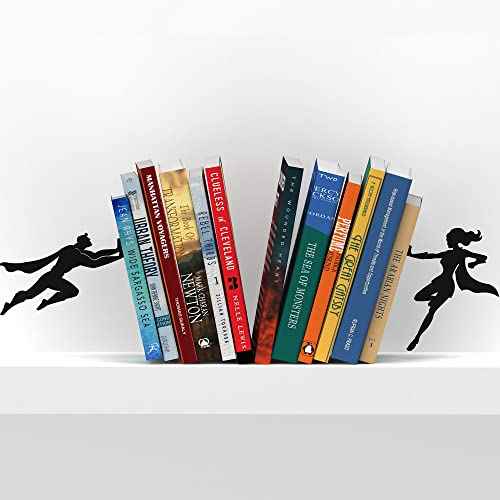 Artori Design Book Ends to Hold Books Heavy Duty Hidden Metal Bookends for Shelves Bookend Book Holder for Home Decorative Gift for Book End Lovers and Home D?cor (Supergal+Book&Hero)