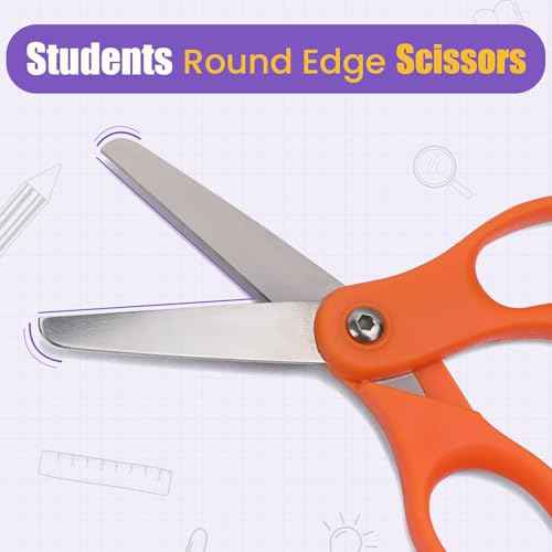 12 Packs 5" Small School Student Blunt Tip Craft Kids Scissors, Stainless Steel Blades Comfort Grip 5 Inch Safety Scissors Bulk for Children Toodler Cutting Paper