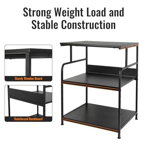 FAHKNS Printer Stand, 3 Tier Large Printer Stand with Wheels, 23.6 x 18.9 x 29.5 Inch Office Table with Height Adjustable Storage Shelf for Office Home, Rolling Cart for Printers Table, Black