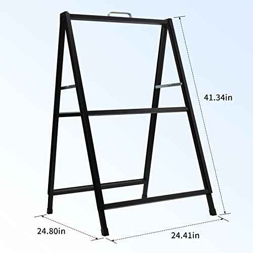 Heavy Duty Slide-in Folding A-Frame Sidewalk Sign 24x36 Inch Black Coated Steel Metal Double-Sided,Only Frame,No poster board