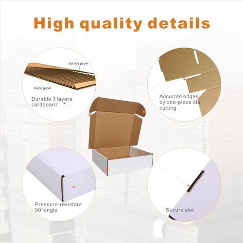 50 Pack 7x6x2'' Small Shipping Boxes, Corrugated Cardboard Mailers for Business, White (CM762)
