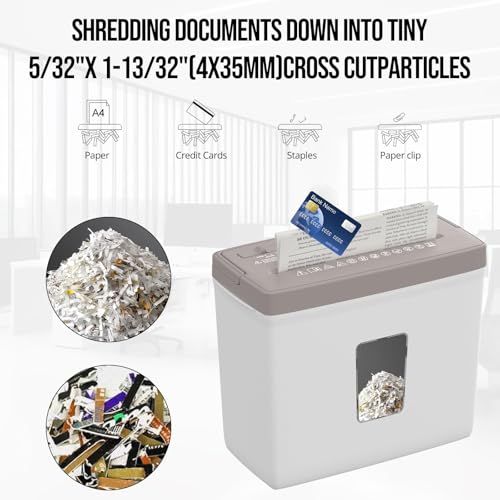 Suntiko Compact 5-Page Cross Cut Shredder - White & Brown Home Office Security