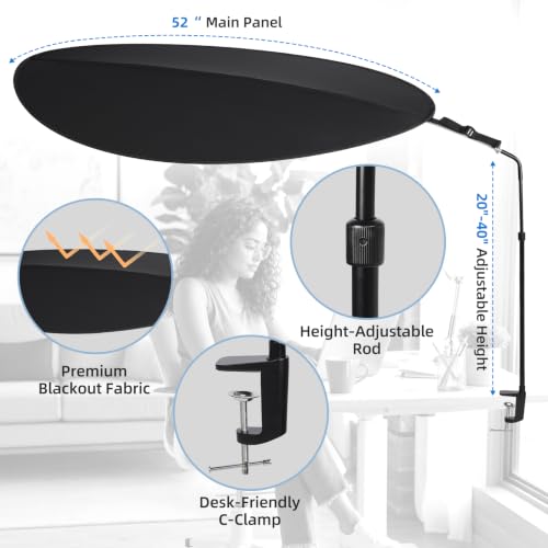 Midnight Black Office Cubicle Leaf Canopy Shade 52 Inch Light Blocker Privacy Screen